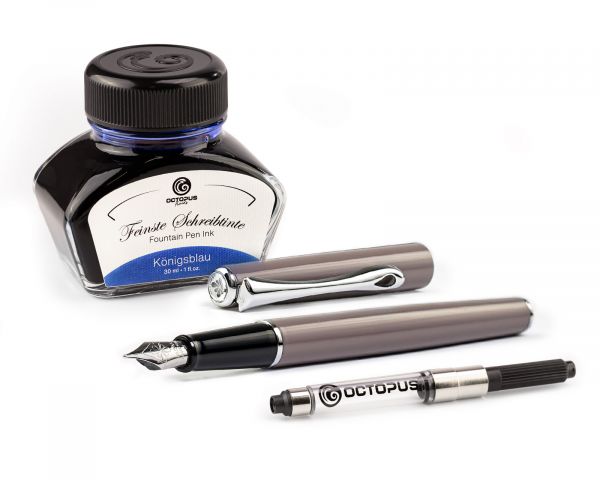 Füllhalter Diplomat Traveller Taupe Grey mit Schreibtinte und Tintenkonverter, Stärke M