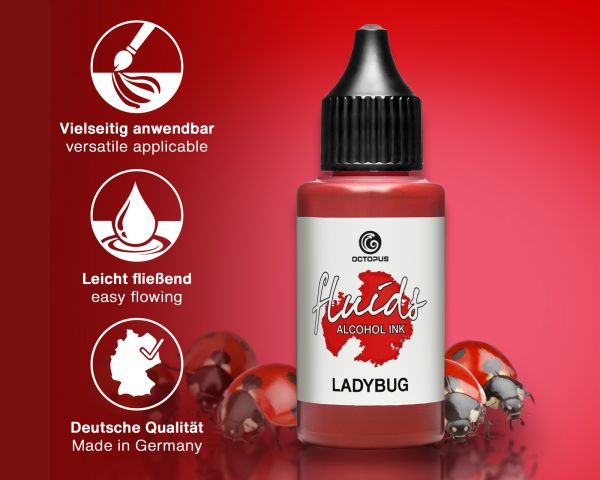 Octopus Fluids Alcohol Ink Ladybug, Inchiostro ad alcohol per Fluid Art, argilla polimerica e Resin Art, rosso