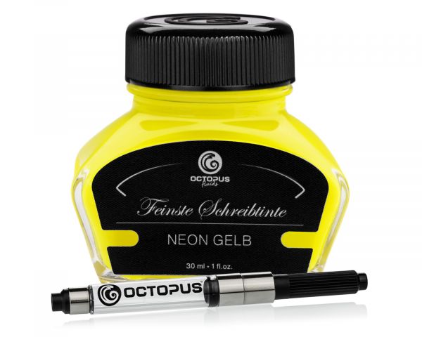 Highlighter ink including converter for fountain pens, fluorescent neon yellow