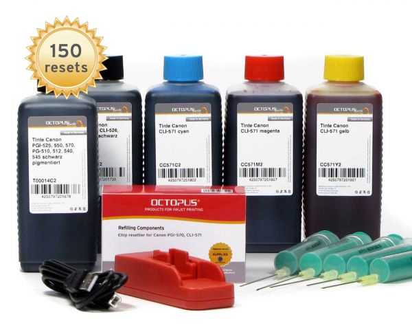 Set di chip resetter per Canon PGI-570, CLI-571 con 5 flaconcini di inchiostro