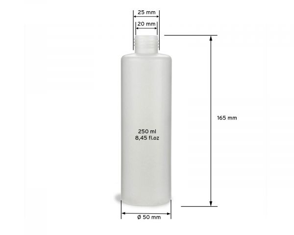 10 x 250 ml round HDPE plastic bottles with white turn-up lid caps