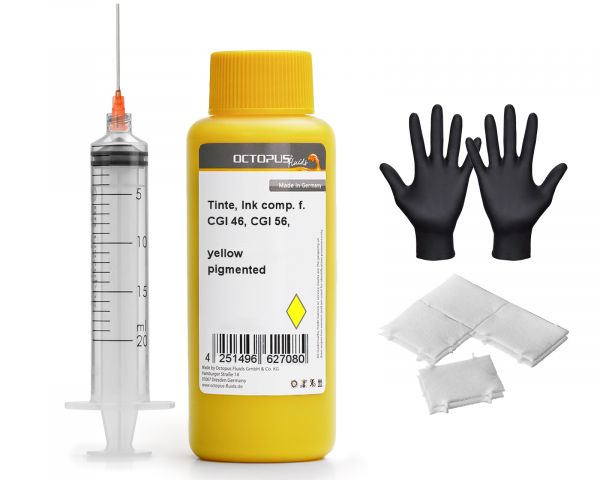 Inchiostro di ricarica cartucce d'inchiostro Canon GI 46, GI 56 giallo pigmentato con siringa
