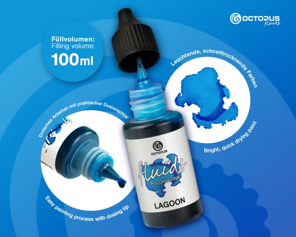 100 ml Octopus Fluids Alcohol Ink LAGOON for fluid art and resin, blue