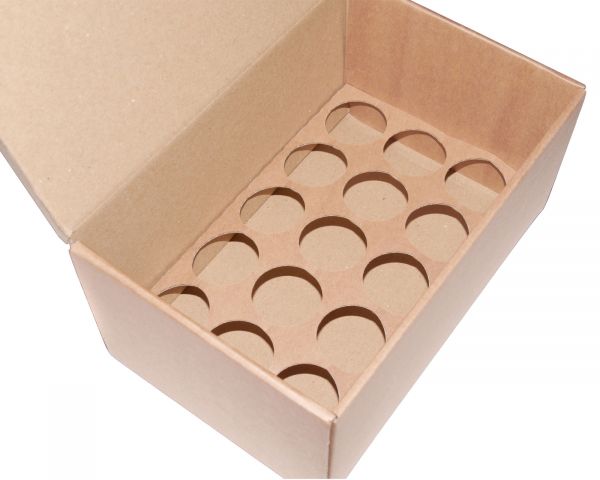 Scatola pieghevole in cartone ondulato con vassoio per 15 bottiglie, 160 x 90 x 90mm