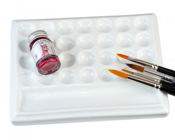 Mischpalette, Farbmischpalette mit 29 Näpfen, Malpalette 15,5 x 19 cm aus Porzellan