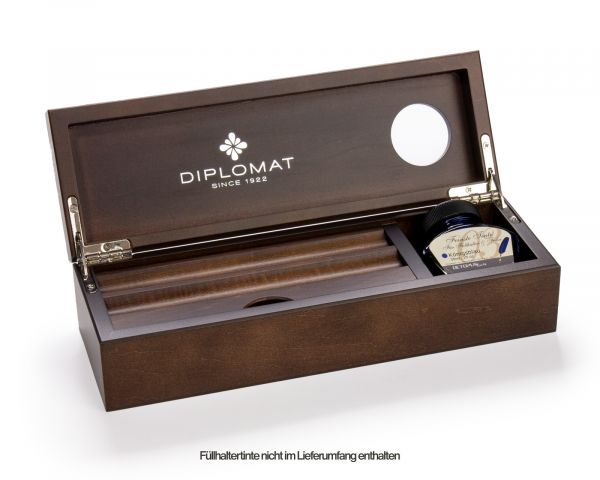 Astuccio Diplomat in legno wengé per penna stilografica e bicchiere d'inchiostro