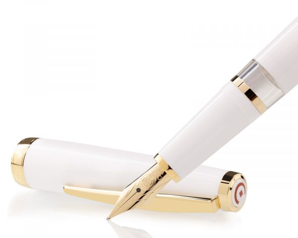 Cleo Skribent Classic Oro Penna stilografica a stantuffo, bianco, pennino M