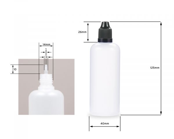 10 x 100 ml LDPE dropper bottles with black caps + mini funnel