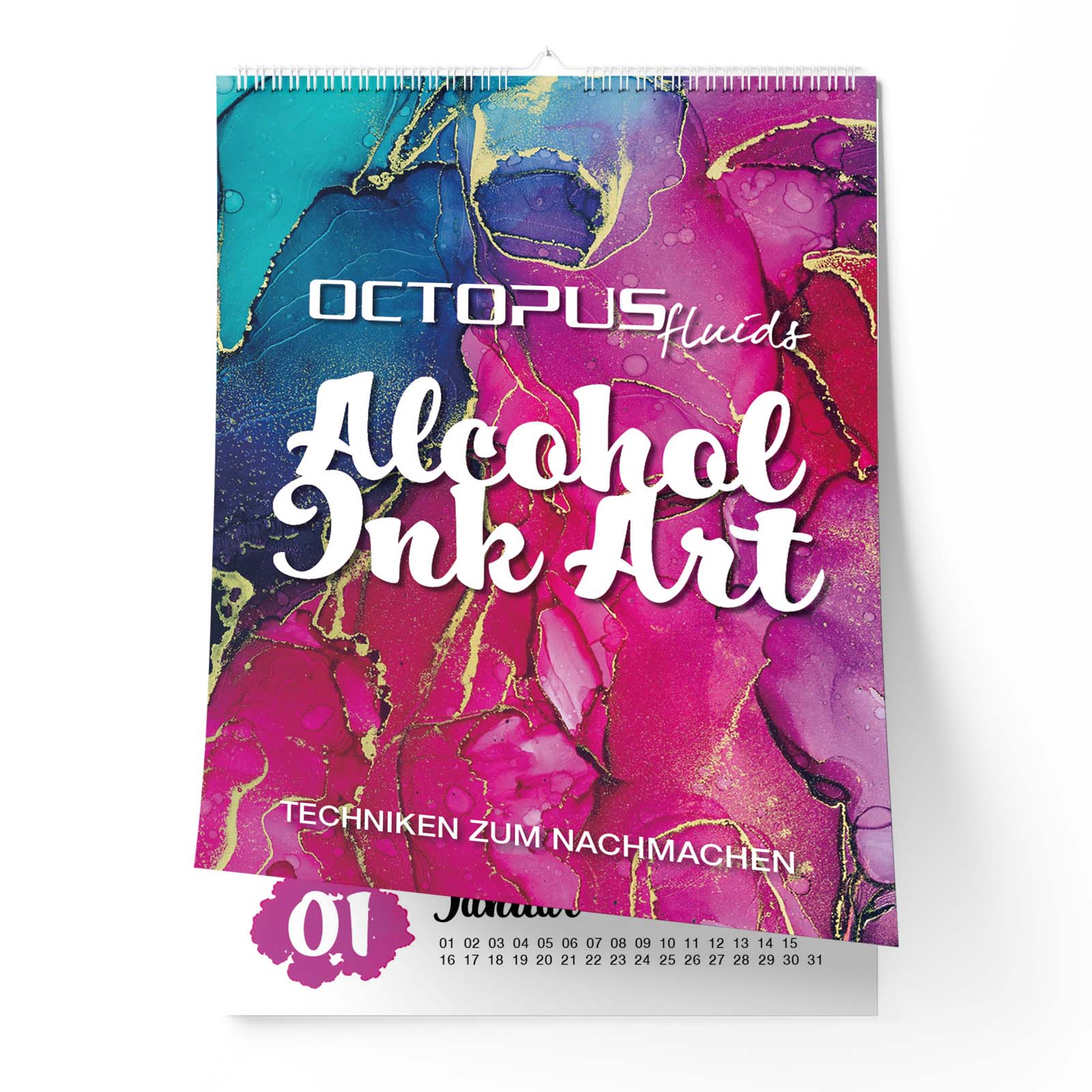 
Perpetual calendar with 12 Alcohol Ink artworks and instructions, spiral calendar, wall calendar