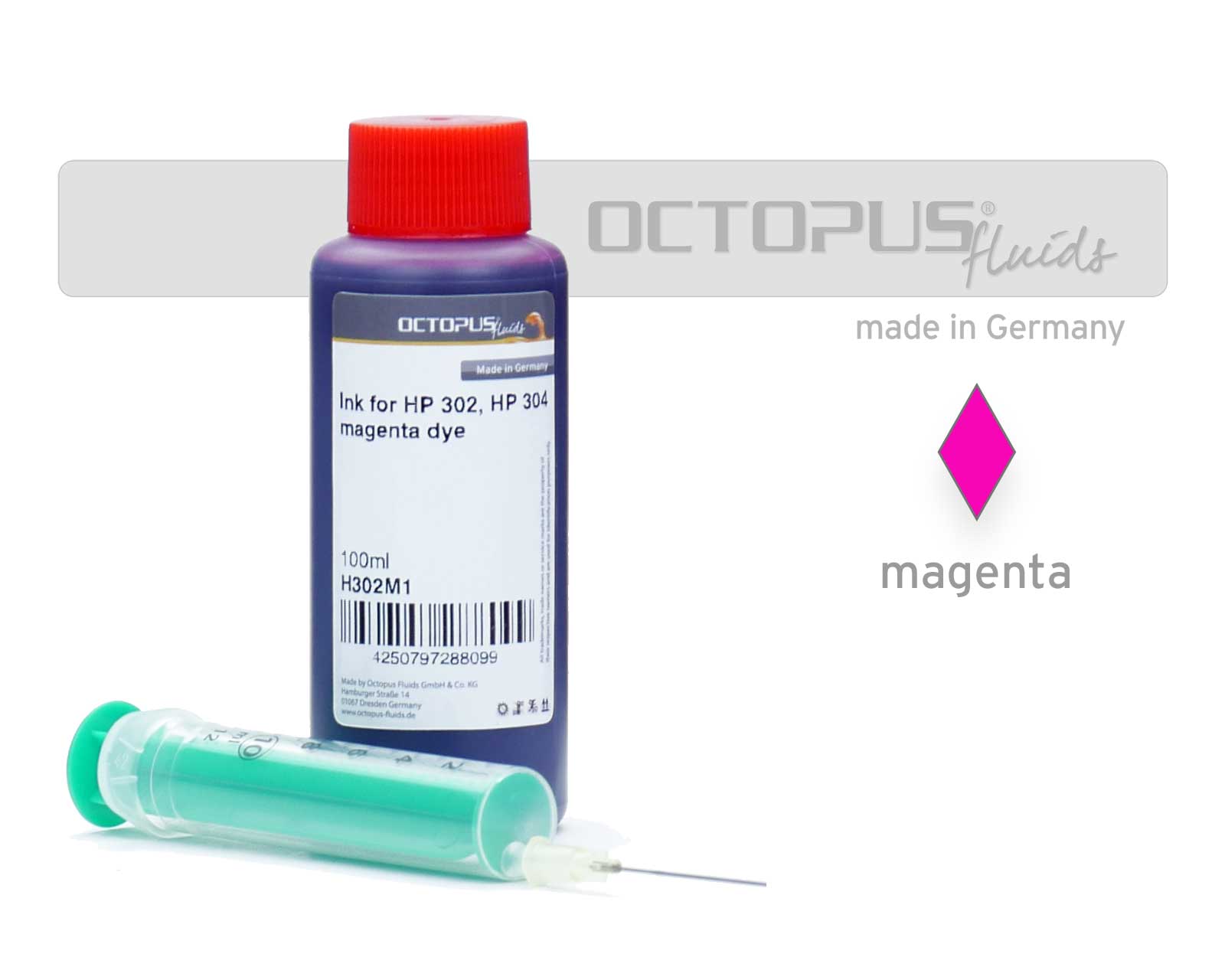 100ml Druckertinte für HP 302, HP 304 Druckerpatronen magenta mit Refillspritze 100ml Druckertinte für HP 302, HP 304 Druckerpatronen magenta mit Refillspritze