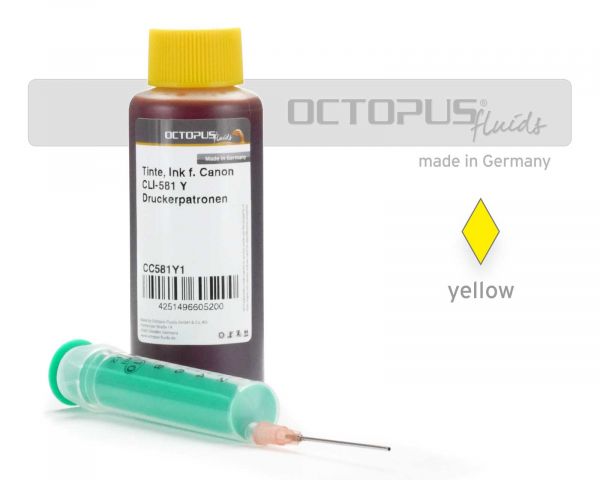 100ml Druckertinte für Canon CLI-581 Y Druckerpatronen yellow mit Refillspritze