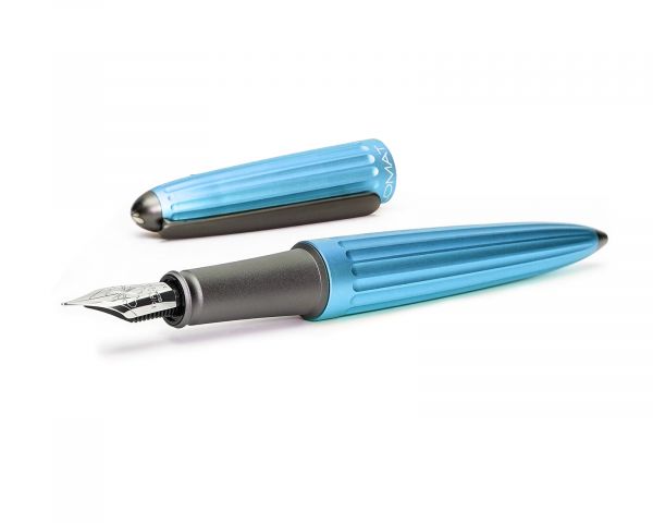 Set stilografica Diplomat Aero turchese, campi in acciaio inox M, con inchiostro per stilografica in blu reale e astuccio in vera pelle