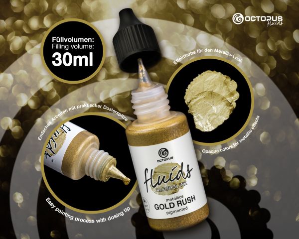 Octopus Fluids Alcohol Ink GOLD RUSH for fluid art and resin, metallic gold