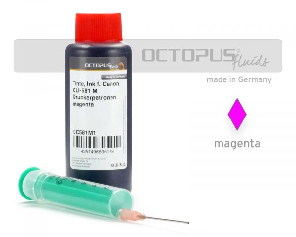 100ml Druckertinte für Canon CLI-581 M Druckerpatronen magenta mit Refillspritze