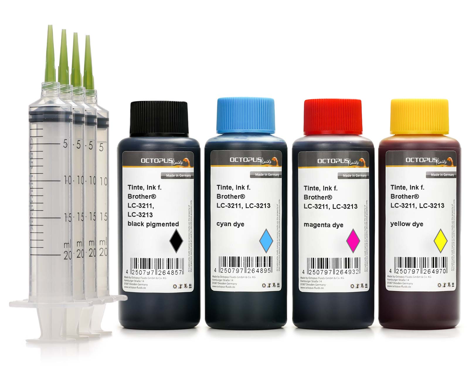 Refill ink comp. with Brother LC-3211, LC-3213 cartridges, CMYK