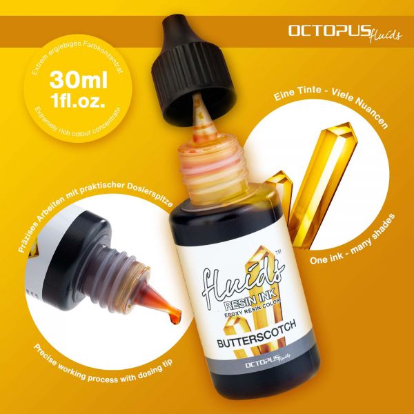 Octopus Fluids Resin Ink BUTTERSCOTCH, Alcohol Ink for Epoxy Resin and UV Resin, yellow