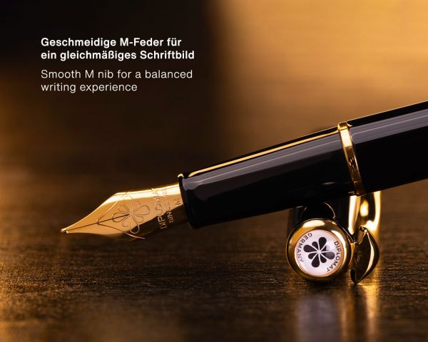 Penna stilografica Diplomat Traveller nero laccato oro con inchiostro da scrittura e convertitore, M-nib in acciaio inox