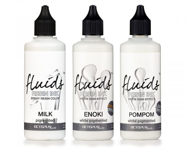 3 x 100 ml Octopus Fluids Resin Ink Set Weiß, Alcohol Ink für Resin Art