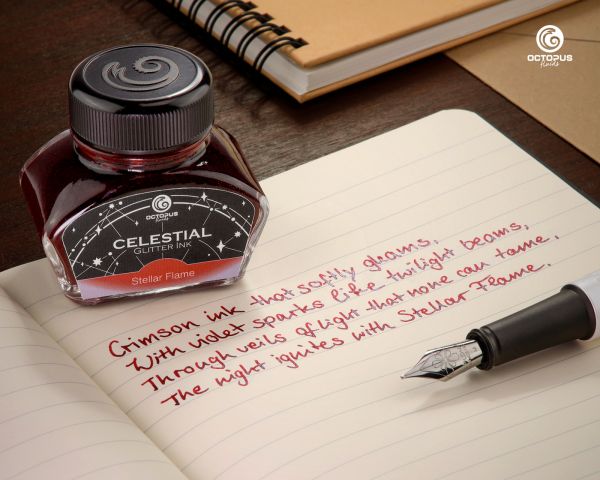Celestial Glitter, Stellar Flame, Inchiostro Shimmer per Penna Stilografica, Rosso con shimmer viola, 30 ml