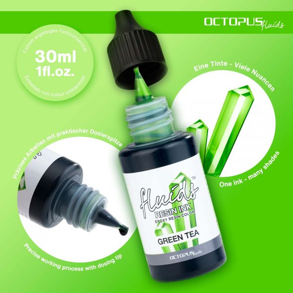 Octopus Fluids Resin Ink GREEN TEA, Alcohol Ink for Epoxy Resin and UV Resin, green