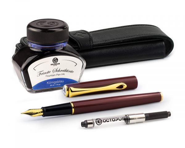 Penna stilografica Diplomat Traveller Dark Red Oro con inchiostro da scrittura e convertitore, M-nib in acciaio inox