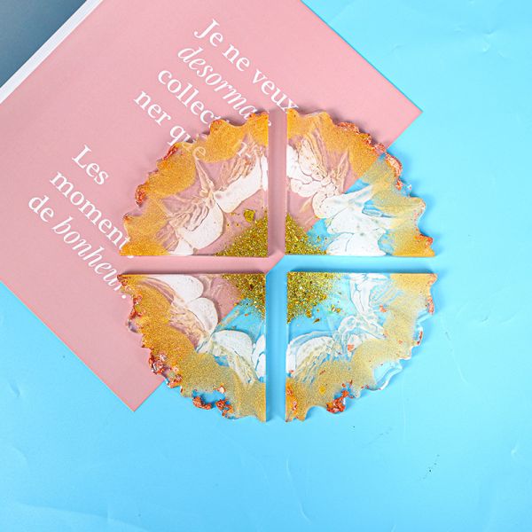 Silikonform, Gießform rund für vier Untersetzer aus Epoxidharz mit facettiertem Rand, 21 cm