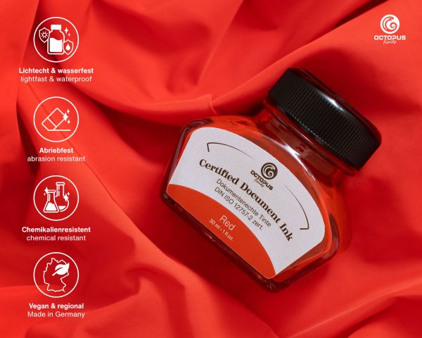Document-proof Ink Red, with converter, DIN ISO 12757-2 certified, 30ml