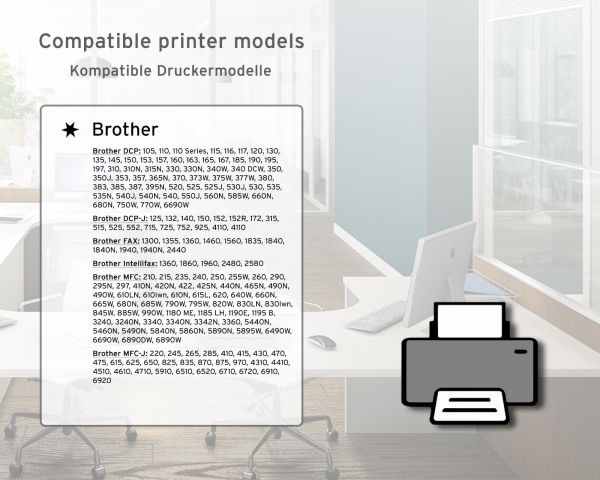 Ink comp. with Brother LC-121, 123, 980, 985, 1000, 1100, 1240, 1280
